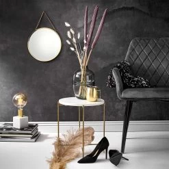 Beistelltisch Mit Marmorplatte MARBLE In Weiß -Zuhause Dekoration Store butlers beistelltisch mit marmorplatte marble in weiss 3