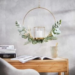 Hängedeko-Ring Mit Glaseinsatz Ø40cm LUNA In Gold -Zuhause Dekoration Store butlers hangedeko ring mit glaseinsatz o40cm luna in gold 1