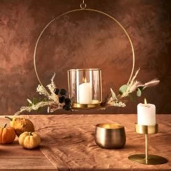 Hängedeko-Ring Mit Glaseinsatz Ø40cm LUNA In Gold -Zuhause Dekoration Store butlers hangedeko ring mit glaseinsatz o40cm luna in gold 4