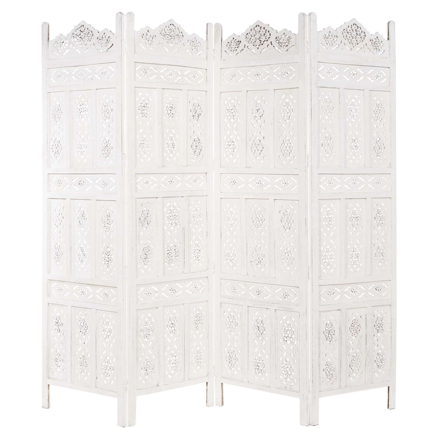 Paravent, Geschnitzt B 180 X H 176cm ESTELLA In Weiß 4 Paravent, Geschnitzt B 180 X H 176cm ESTELLA In Weiß – Bild 2