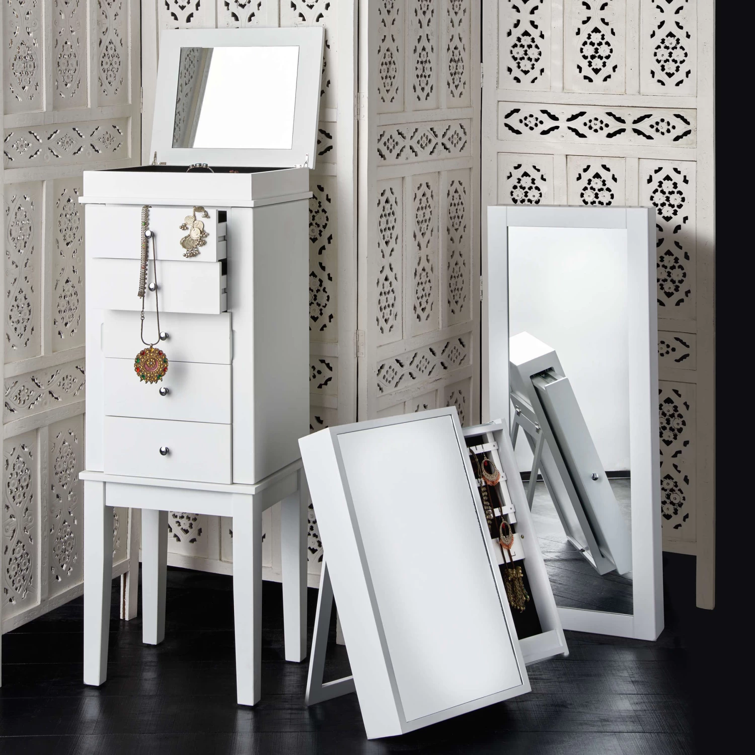 Paravent, Geschnitzt B 180 X H 176cm ESTELLA In Weiß 12 Paravent, Geschnitzt B 180 X H 176cm ESTELLA In Weiß – Bild 10