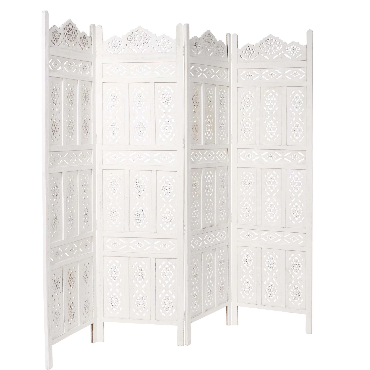 Paravent, Geschnitzt B 180 X H 176cm ESTELLA In Weiß 3 Paravent, Geschnitzt B 180 X H 176cm ESTELLA In Weiß