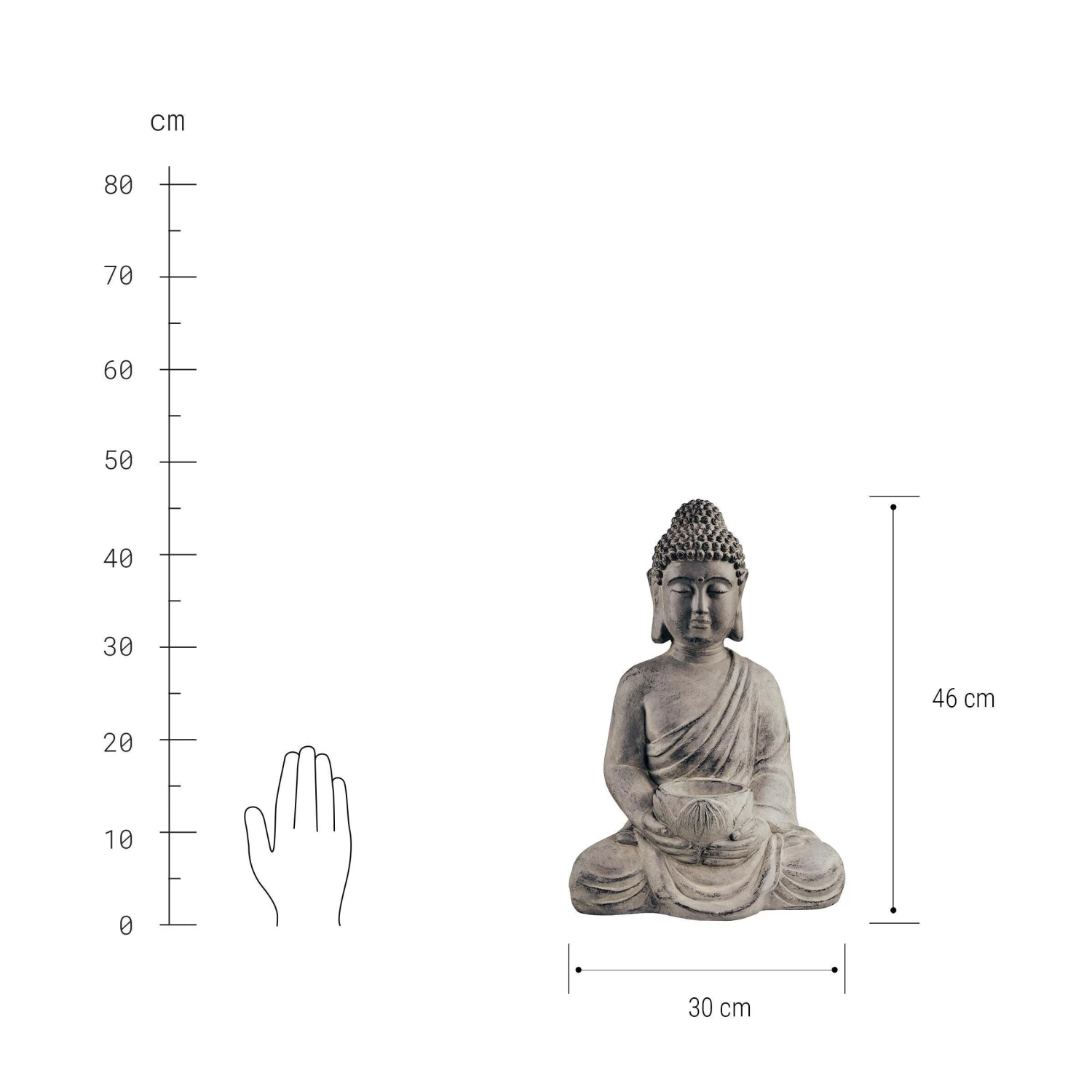 Statue Mit Kerzenteller Höhe 46cm BUDDHA In Grau 5 Statue Mit Kerzenteller Höhe 46cm BUDDHA In Grau – Bild 3